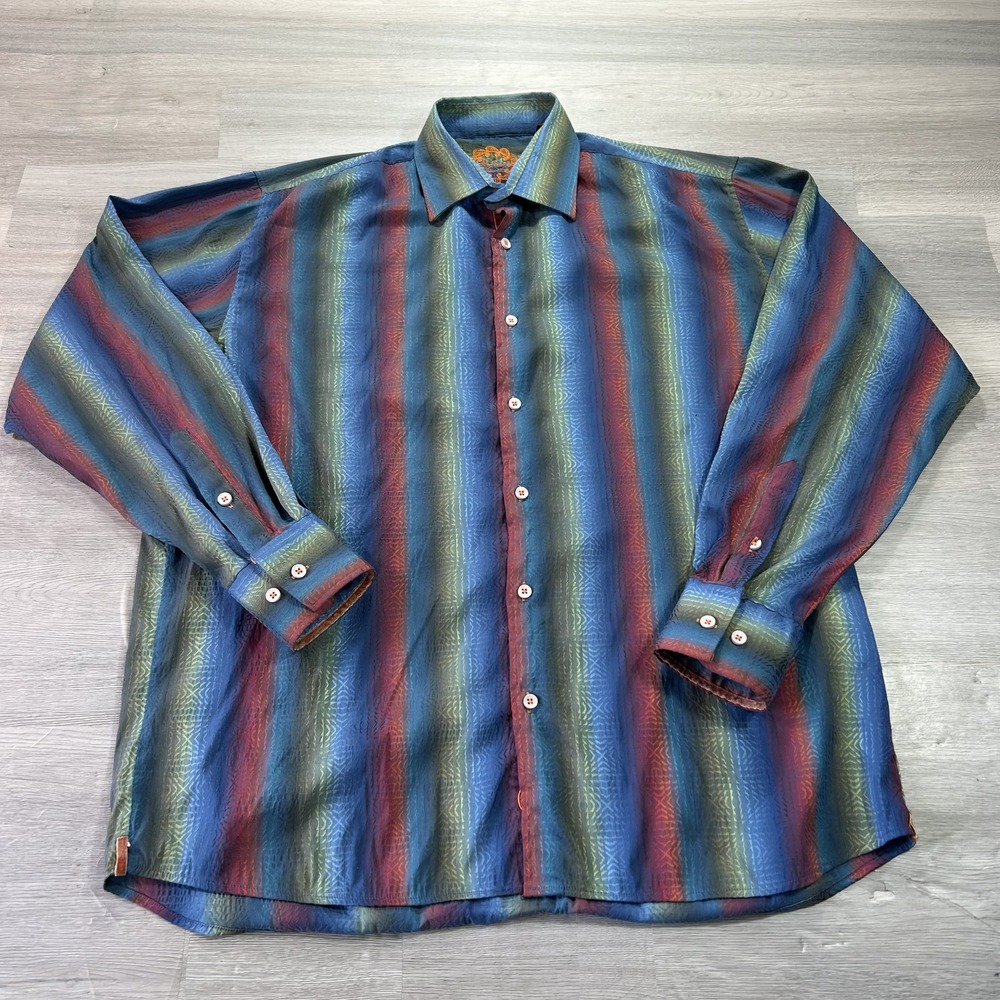 Luciano Visconti Shirt Mens Large Multicolor Stripe Long Sleeve Button Up Casual